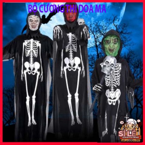 Áo Choàng Nón Halloween Hình Đầu Lâu, Dơi & Ma Cà Rồng - Trang Phục Dọa Ma Cho Tiệc Hóa Trang, Chất Liệu Polyester Cao Cấp