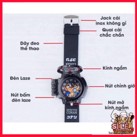 Đồng Hồ Đeo Tay Trẻ Em Hình Thám Tử Conan - Chiếc Đồng Hồ Thú Vị Có Kính Lúp và Đèn Laser cho Bé Trai Yêu Thích Khám Phá