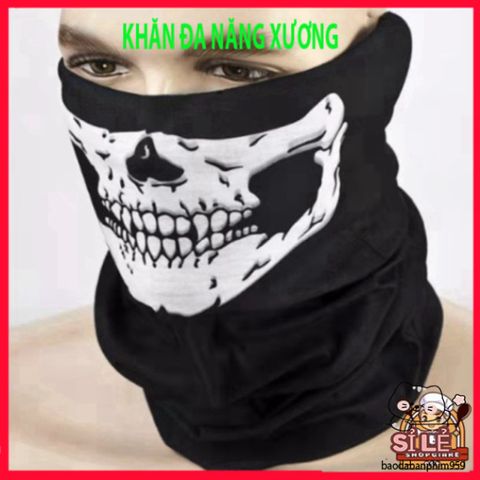 Khẩu Trang Đầu Lâu Xương Độc Đáo - Khăn Đa Năng 50cm Vải Lanh Thoáng Mát, Phong Cách Bụi Bặm và Cá Tính cho Phượt Thủ