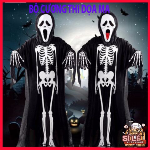 Bộ Trang Phục Ma Halloween Khung Xương - Mặt Nạ và Găng Tay Xương cho Bữa Tiệc - Hóa Trang Dành Cho Trẻ Em và Thanh Thiếu Niên