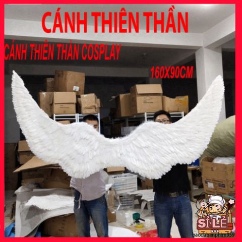 Cánh Ma Quái Cosplay Đen Trắng 160x90CM - Bộ Cánh Lông Vũ Sang Trọng Dành Cho Halloween và Các Bữa Tiệc Hóa Trang