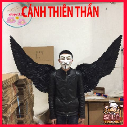 Cánh Ma Quái Cosplay Đen Trắng 160x90CM - Bộ Cánh Lông Vũ Sang Trọng Dành Cho Halloween và Các Bữa Tiệc Hóa Trang