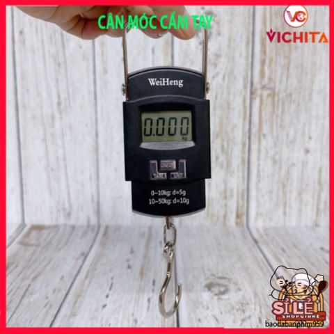 Cân Móc Treo Xách Tay WeiHeng 50kg - Thiết Kế Gọn Nhẹ, Tự Động Chốt Số, Tặng 2 Pin AAA - Công Cụ Cân Tại Chợ Tiện Lợi