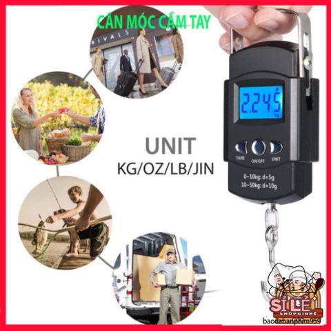 Cân Điện Tử Cầm Tay 50kg/10g LCD - Thiết Bị Tiện Lợi Cho Đi Phượt, Cân Cá, Có Băng Đo Kéo Dài 100cm