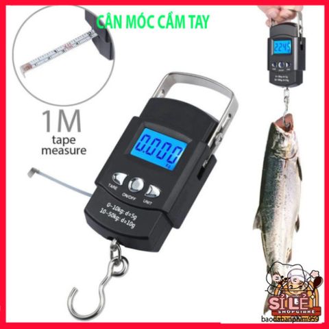 Cân Điện Tử Cầm Tay 50kg/10g LCD - Thiết Bị Tiện Lợi Cho Đi Phượt, Cân Cá, Có Băng Đo Kéo Dài 100cm