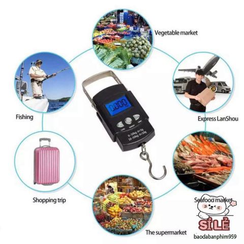 Cân Điện Tử Cầm Tay 50kg/10g LCD - Thiết Bị Tiện Lợi Cho Đi Phượt, Cân Cá, Có Băng Đo Kéo Dài 100cm