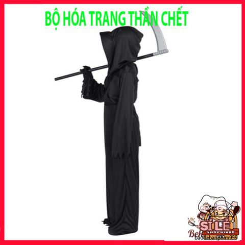 Bộ 4 Món Trang Phục Thần Chết Halloween - Áo Choàng, Mặt Nạ và Găng Tay Cho Người Lớn và Trẻ Em - Phụ Kiện Ma Quái độc đáo