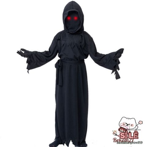 Bộ 4 Món Trang Phục Thần Chết Halloween - Áo Choàng, Mặt Nạ và Găng Tay Cho Người Lớn và Trẻ Em - Phụ Kiện Ma Quái độc đáo