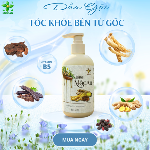 Dầu Gội Thiên Nhiên 300ml MỘC AN - Giảm Gàu, Dưỡng Tóc Khỏe Mượt từ Nhân Sâm, Gừng, Bồ Kết, Không Silicon