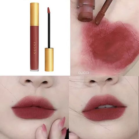 Son Kem Gucci Liquid Matte 521 Nellie Cherrie - Đỏ Gạch Sang Trọng, Độ Bám Màu Cao, Chất Lượng Chính Hãng, Đem Đến Đôi Môi Quyến Rũ