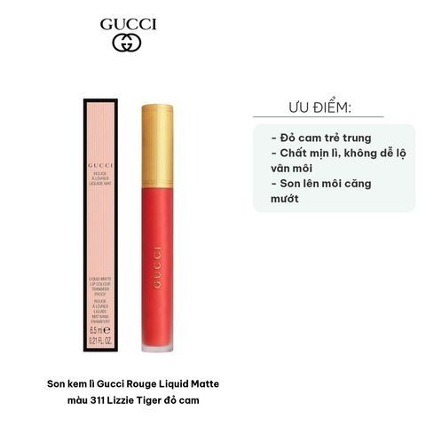 Son Kem Gucci Rouge Liquid Matte 311 Lizzie Tiger 6.5ml - Màu Đỏ Cam Sang Trọng, Chất Lượng Cao, Son Bền Màu, Đẹp Quyến Rũ