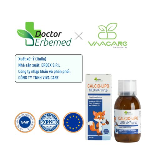 Siro Canxi Liposome Calcio-Lipo Med MK7 - Tăng Chiều Cao, Xương Chắc Khỏe Cho Trẻ Từ 1 Tuổi, Hương Cam Ngọt Ngào, 150ml