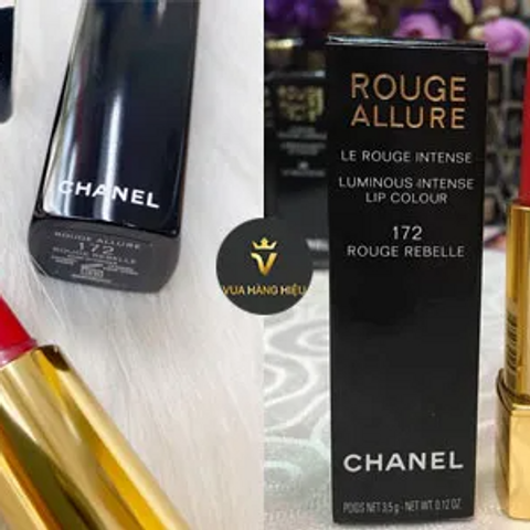 Son Chanel Rouge Allure Velvet Màu 172 Rouge Rebelle - Son Môi Cao Cấp Bóng Mượt, Đỏ Quyến Rũ Chính Hãng, Dưỡng Ẩm Tự Nhiên