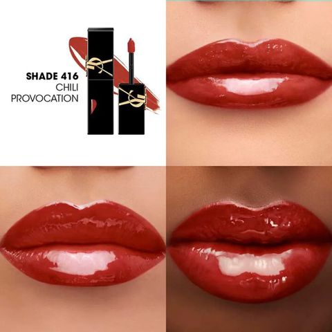 Son Bóng Yves Saint Laurent YSL The Inks Vinyl Cream Lip 416 Chili Provocation - Màu Đỏ Chili Quyến Rũ, Son Dưỡng Ẩm Chính Hãng