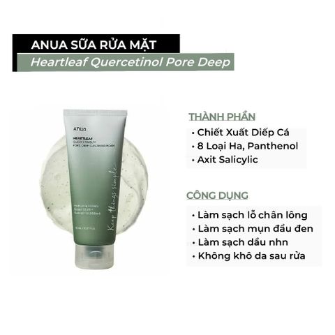 Sữa Rửa Mặt Diếp Cá Heartleaf Quercetinol 150ml - Sạch Sâu, Kiểm Soát Dầu, Phù Hợp Da Nhạy Cảm