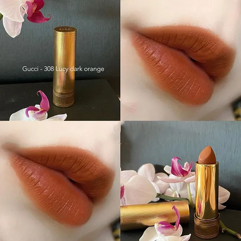 Son Gucci 308 Lucy Dark Orange Matte - Màu Cam Gạch Cao Cấp Chính Hãng, Chất Son Mịn Mượt, Độ Bám Màu Lâu Dài