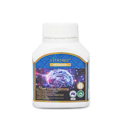 Viên uống bổ não Vitatree Maxi Ginkgo 9500mg - Hỗ trợ tuần hoàn máu não, 60 viên, Xuất xứ Úc, Bạch quả tự nhiên
