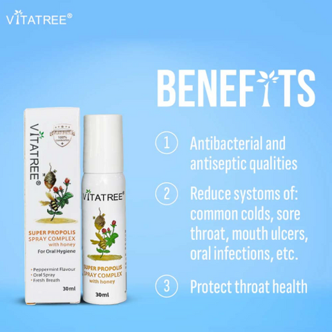 Xịt Họng Keo Ong Vitatree Super Propolis Spray 30ml - Giảm Đau Rát Cổ, Mật Ong Tự Nhiên, Hỗ Trợ Chăm Sóc Cổ Họng