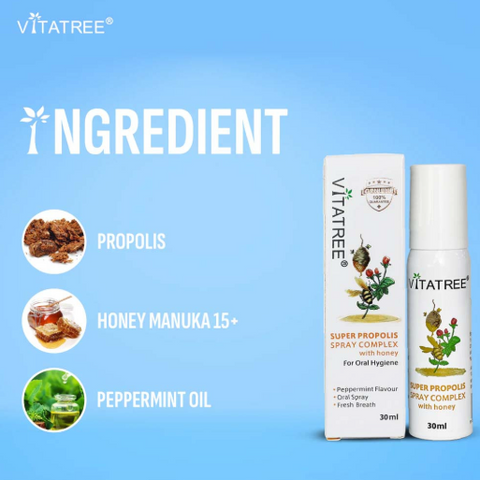 Xịt Họng Keo Ong Vitatree Super Propolis Spray 30ml - Giảm Đau Rát Cổ, Mật Ong Tự Nhiên, Hỗ Trợ Chăm Sóc Cổ Họng