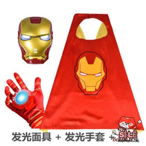 Bộ Trang Phục Siêu Anh Hùng Iron Man & Spider-Man - Cosplay Vải Thun Lạnh Co Giãn 4 Chiều, Gậy Ánh Sáng & Mặt Nạ Phát Sáng