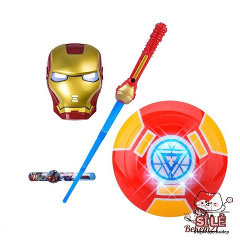 Bộ Trang Phục Siêu Anh Hùng Iron Man & Spider-Man - Cosplay Vải Thun Lạnh Co Giãn 4 Chiều, Gậy Ánh Sáng & Mặt Nạ Phát Sáng