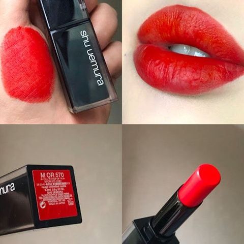 Son Shu Uemura Amplified OR 570 Đỏ Cam - Son Môi Cao Cấp Chính Hãng Vỏ Đen Sang Trọng, Chất Son Mịn Màng, Quyến Rũ