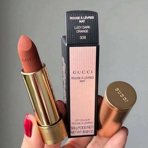 Son Gucci 308 Lucy Dark Orange Matte - Son Môi Cam Gạch Chính Hãng, Sang Trọng và Quyến Rũ, Chất Son Mịn Màng Dưỡng Ẩm