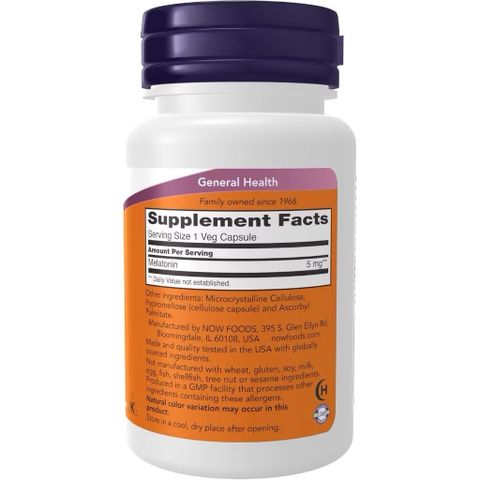 Viên Uống NOW Me latonin 5mg Hỗ Trợ Ngủ Ngon, 60 Viên Nang Chay, Cải Thiện Rối Loạn Giấc Ngủ, Giúp Ngủ Sâu ơn Ngon