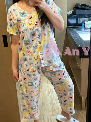 Đồ Bộ Mặc Nhà An Y Vải Tole Ngắn Tay Họa Tiết Cậu Bé Bút Chì, Quần Dài Có Túi Thời Trang Tết 2026, Thoải Mái, Dễ Chịu