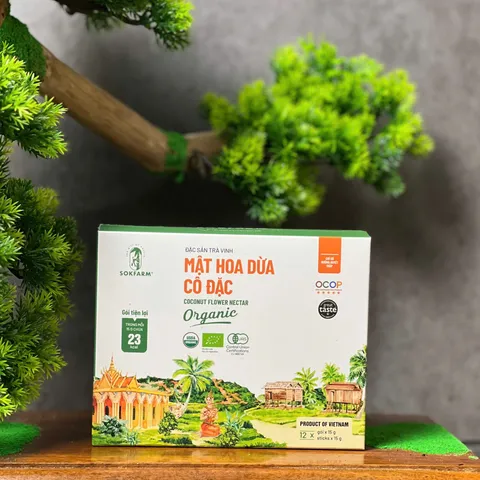 Mật Hoa Dừa Cô Đặc Organic Sokfarm - Hộp 12 Gói X 15g, Thay Thế Đường Tinh Luyện, Giàu Khoáng Chất, Vegan, Thơm Hương Dừa