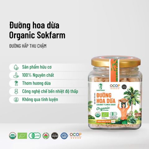 Đường hoa dừa hữu cơ Sokfarm 150g - Nguyên liệu tự nhiên thay thế đường tinh luyện, chỉ số đường huyết thấp, bổ sung khoáng chất và axit amin.