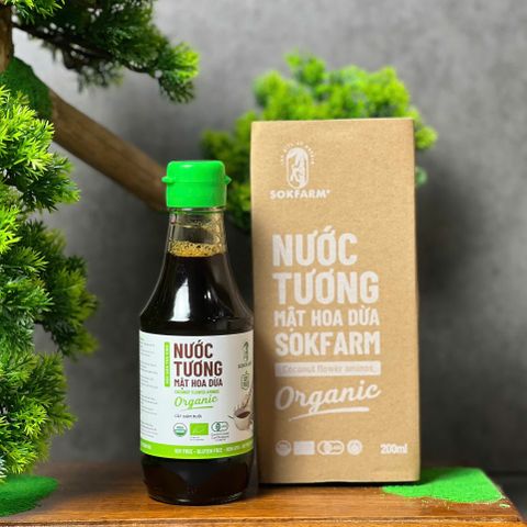 Nước Tương Mật Hoa Dừa Organic Sokfarm Ít Muối 200ml - Gia Vị Hữu Cơ Không Đậu Nành, Chấm, Nấu Ăn, 100% Tự Nhiên