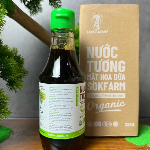 Nước Tương Mật Hoa Dừa Organic Sokfarm Ít Muối 200ml - Gia Vị Hữu Cơ Không Đậu Nành, Chấm, Nấu Ăn, 100% Tự Nhiên