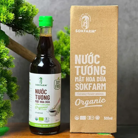 Nước Tương Mật Hoa Dừa Organic Sokfarm Ít Muối 500ml - Gia Vị Hữu Cơ Không Đậu Nành, Thích Hợp Cho Đồ Chấm và Nấu Ăn