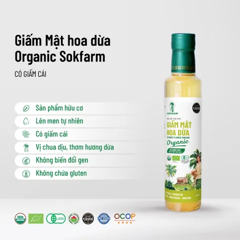 Giấm Mật Hoa Dừa Hữu Cơ Sokfarm 265ml - Giấm Tự Nhiên Không Biến Đổi Gen, Hỗ Trợ Tiêu Hóa và Khỏe Mạnh