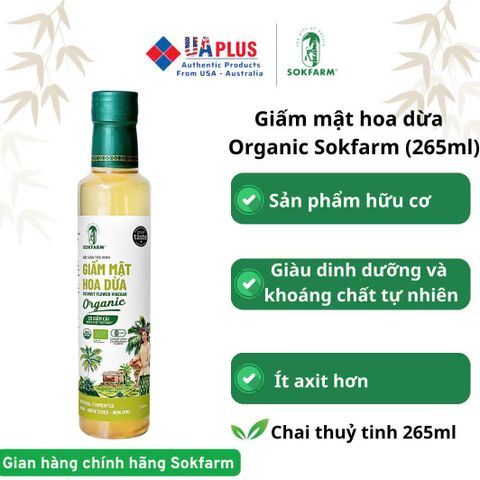Giấm Mật Hoa Dừa Hữu Cơ Sokfarm 265ml - Giấm Tự Nhiên Không Biến Đổi Gen, Hỗ Trợ Tiêu Hóa và Khỏe Mạnh