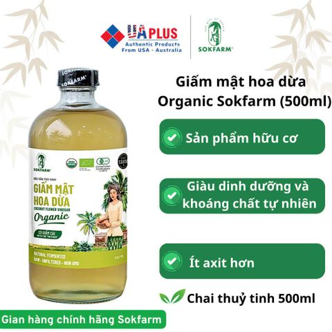Giấm Mật Hoa Dừa Organic Sokfarm 500ml - Giấm Tự Nhiên Hỗ Trợ Tiêu Hóa & Tăng Cường Sức Khỏe, Không Biến Đổi Gen