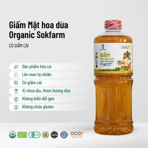 Giấm mật hoa dừa hữu cơ Sokfarm 1 lít - Tự nhiên, giàu khoáng, hỗ trợ tiêu hóa và giảm cân hiệu quả.