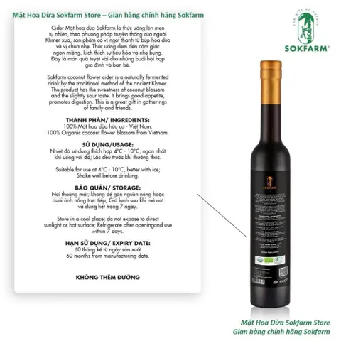 Nước Uống Lên Men Mật Hoa Dừa Sokfarm 375ml - Thức Uống Tự Nhiên Hữu Cơ, Độ Cồn Thấp, Vị Ngọt Thanh, Không Chất Bảo Quản