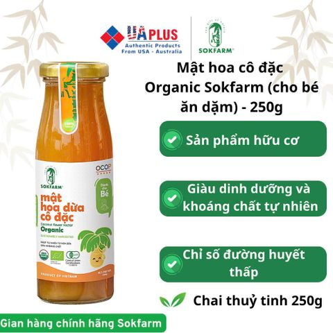 Mật Hoa Dừa Cô Đặc Sokfarm - Thực Phẩm Hữu Cơ Cho Bé Ăn Dặm 250g, Ngọt Tự Nhiên, Vegan, Không Chất Bảo Quản