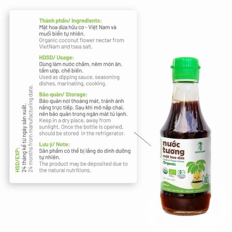 Nước Tương Mật Hoa Dừa Organic Sokfarm 200ml - Gia Vị Ít Muối, Không Đậu Nành, Hữu Cơ, Thích Hợp Cho Bé Ăn Dặm