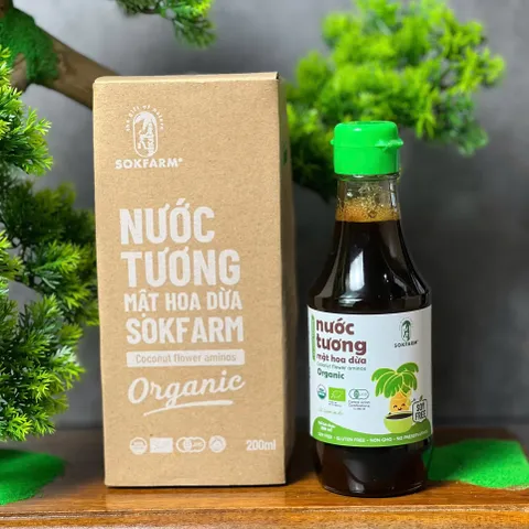 Nước Tương Mật Hoa Dừa Organic Sokfarm 200ml - Gia Vị Ít Muối, Không Đậu Nành, Hữu Cơ, Thích Hợp Cho Bé Ăn Dặm