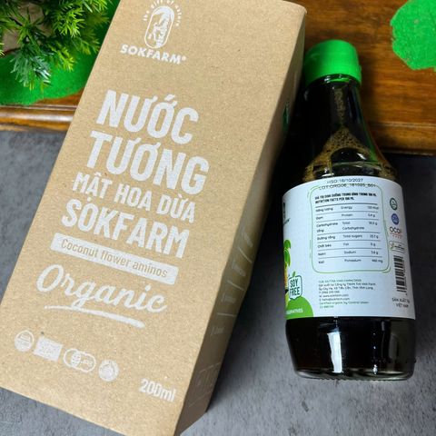 Nước Tương Mật Hoa Dừa Organic Sokfarm 200ml - Gia Vị Ít Muối, Không Đậu Nành, Hữu Cơ, Thích Hợp Cho Bé Ăn Dặm