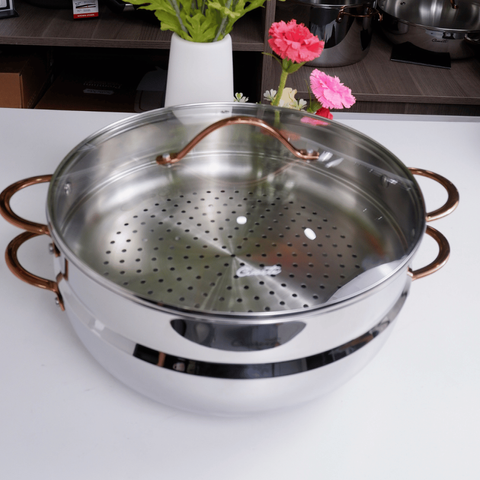 Bộ chảo sâu và xửng hấp Ciwete 32cm SS0105-3PC - Inox 304, Chống trầy xước, Dùng cho mọi loại bếp, An toàn nhiệt độ cao 420℉