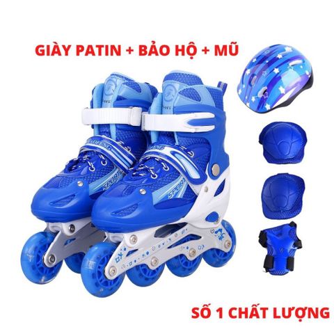 Giày Trượt Patin Trẻ Em 4 Bánh Dọc Cao Cấp + Bộ Bảo Hộ Toàn Diện (Chân, Tay, Mũ) - Thể Thao, An Toàn và Vui Chơi