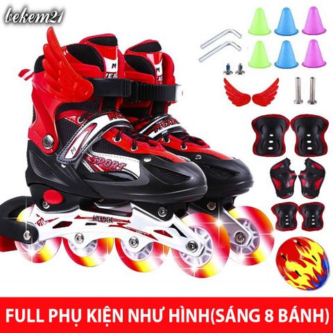 Giày Patin Trẻ Em Cao Cấp 2 Lớp Flash 8 Bánh Phát Sáng - Khung Hợp Kim, Tặng 20 Món Bảo Hộ & Phụ Kiện Thể Thao