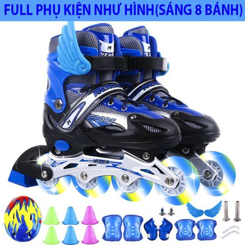Giày Patin Trẻ Em Cao Cấp 2 Lớp Flash 8 Bánh Phát Sáng - Khung Hợp Kim, Tặng 20 Món Bảo Hộ & Phụ Kiện Thể Thao