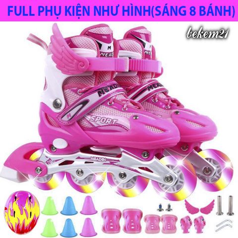 Giày Patin Trẻ Em Cao Cấp 2 Lớp Flash 8 Bánh Phát Sáng - Khung Hợp Kim, Tặng 20 Món Bảo Hộ & Phụ Kiện Thể Thao