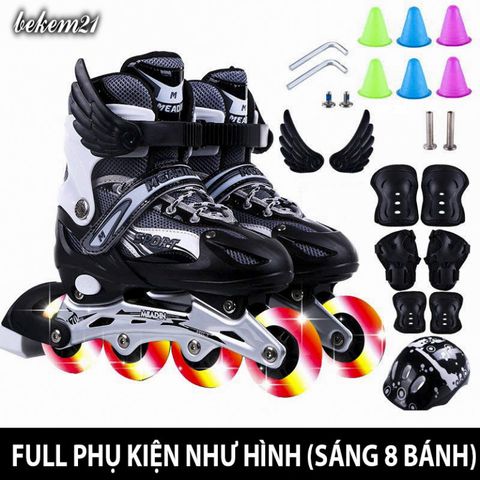 Giày Patin Trẻ Em Cao Cấp 2 Lớp Flash 8 Bánh Phát Sáng - Khung Hợp Kim, Tặng 20 Món Bảo Hộ & Phụ Kiện Thể Thao