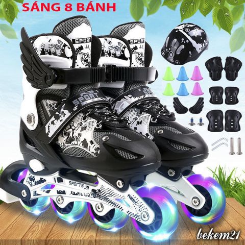 Giày Patin Trẻ Em Cao Cấp 2 Lớp Flash 8 Bánh Phát Sáng - Khung Hợp Kim, Tặng 20 Món Bảo Hộ & Phụ Kiện Thể Thao